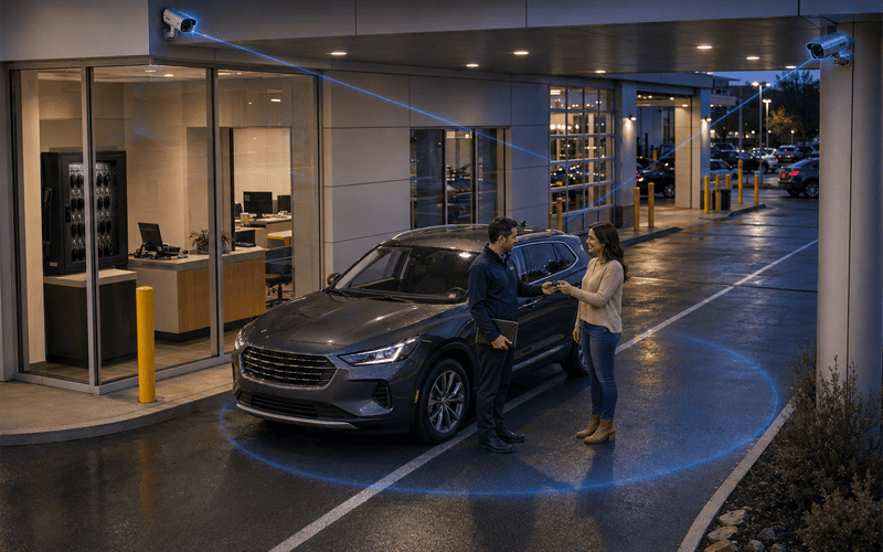 Dealership key control during a documented vehicle handoff