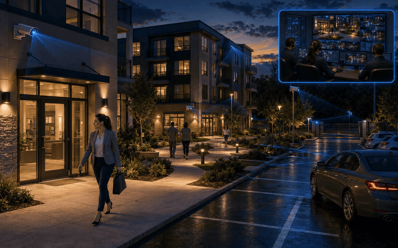 Multifamily security monitoring handled remotely after property staff leave
