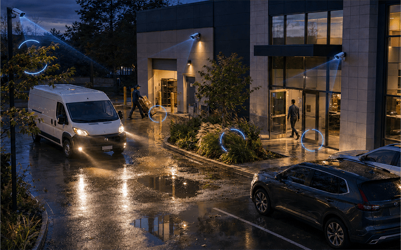 Commercial camera false alarms caused by weather, light and routine movement