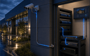 Security camera cybersecurity connecting physical cameras and network controls