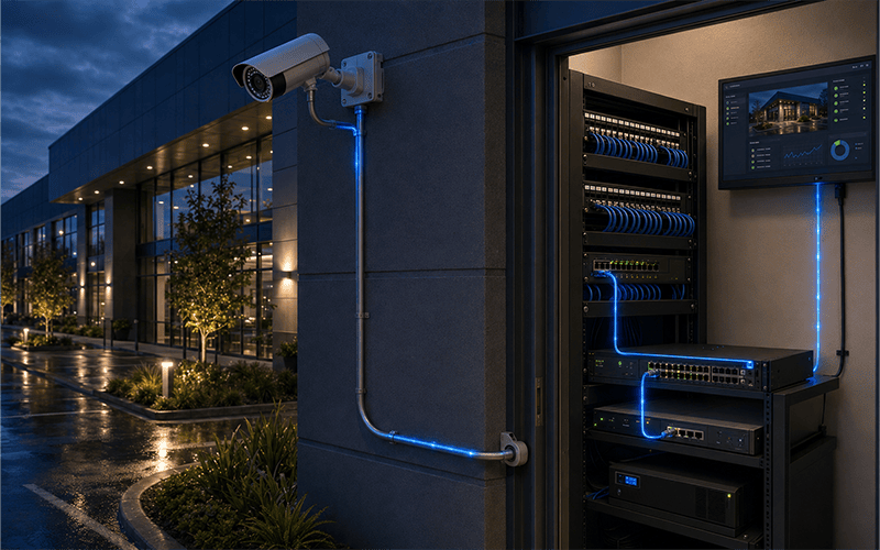 Security camera cybersecurity connecting physical cameras and network controls