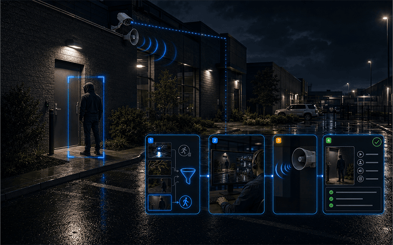 Proactive video monitoring workflow connecting detection, verification and response