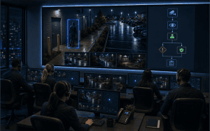 Security escalation plan displayed beside live SOC monitoring feeds