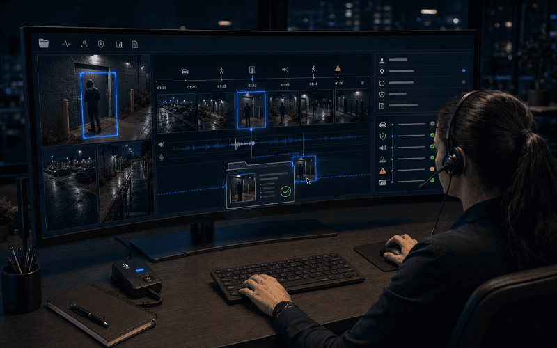Video incident report combining footage, timeline and verified escalation details