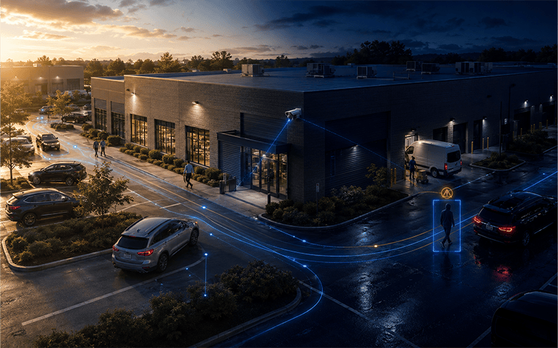 Live intrusion response warning at a monitored commercial property