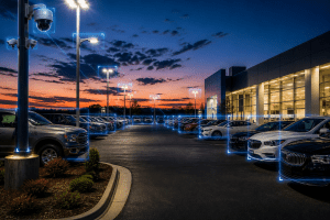 dealership lot theft prevention using live monitoring after hours